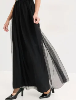 bonprix bonprix Vestido largo con bordado de perlas Negro-plata Sale