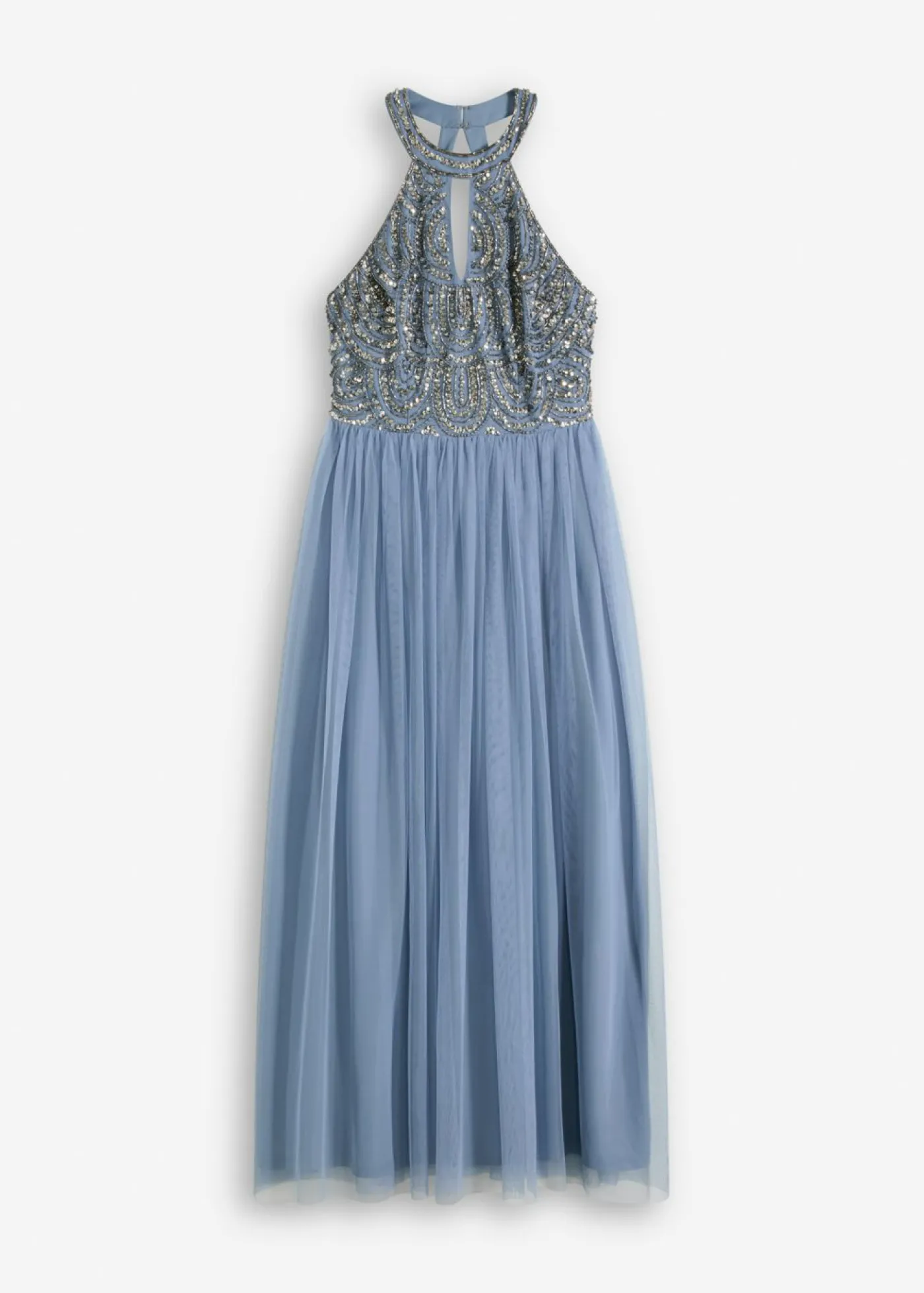 bonprix bonprix Vestido largo con bordado de lentejuelas Azul claro-plateado Online