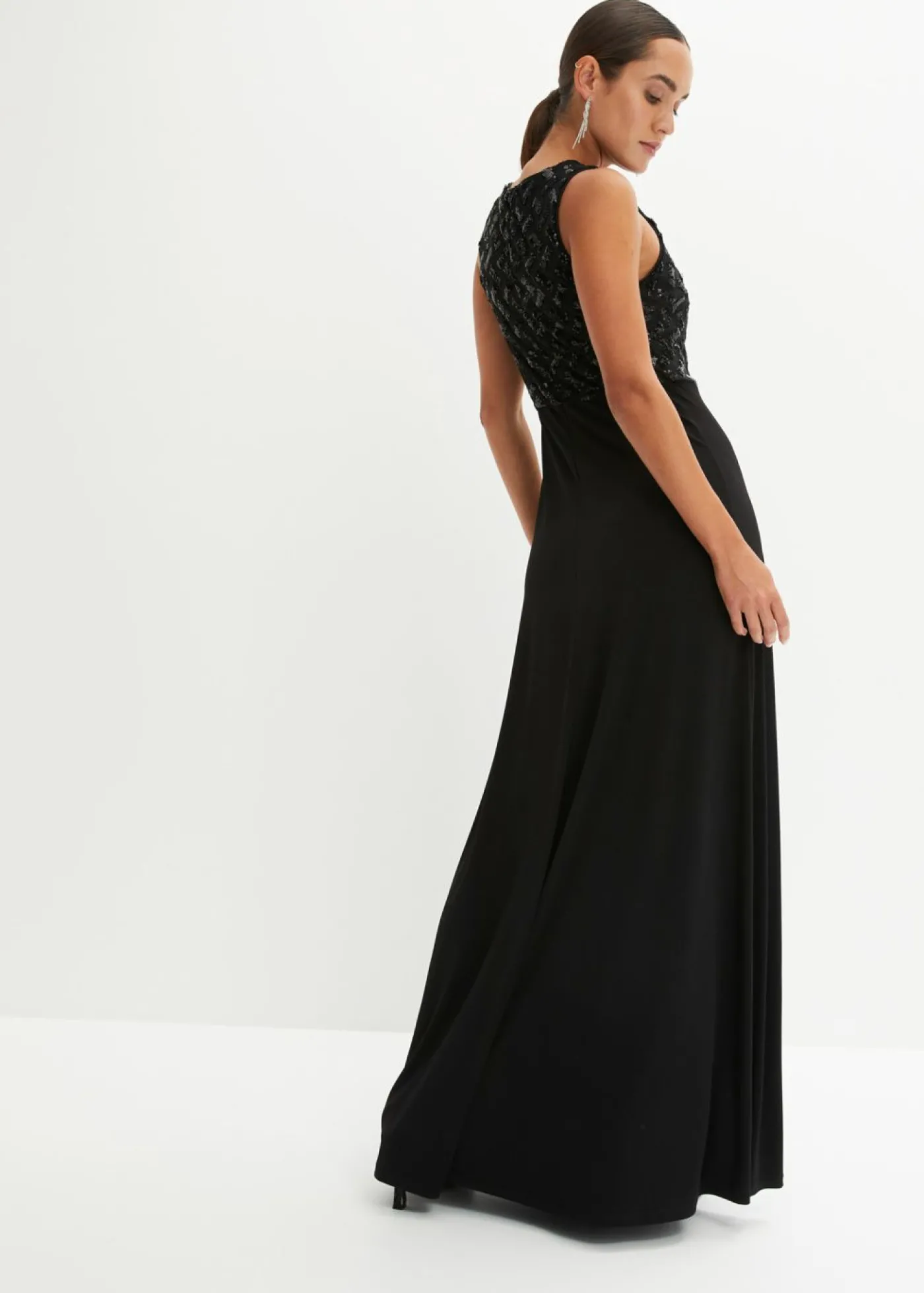 bonprix bonprix Vestido largo con bordado de lentejuelas Negro Online