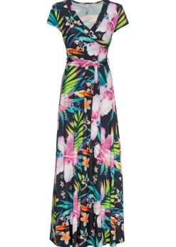 bonprix bonprix Vestido largo con diseño cruzado Negro-verde-rosa de flores Best