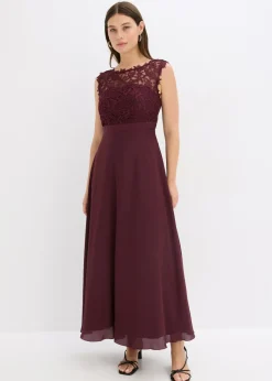 bonprix bonprix Vestido largo con encaje rojo burdeos Hot