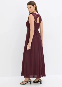 bonprix bonprix Vestido largo con encaje rojo burdeos Hot