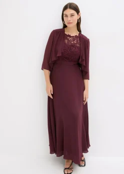 bonprix bonprix Vestido largo con encaje rojo burdeos Hot