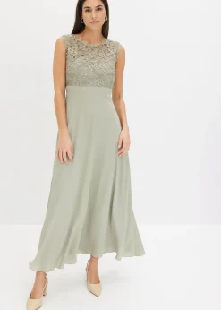 bonprix bonprix Vestido largo con encaje Verde alga Outlet