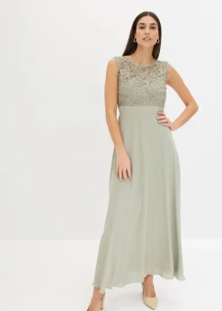 bonprix bonprix Vestido largo con encaje Verde alga Outlet