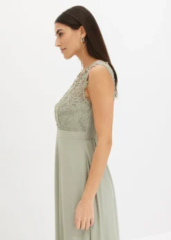 bonprix bonprix Vestido largo con encaje Verde alga Outlet