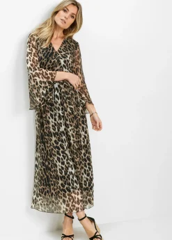 bonprix bonprix Vestido largo con estampado de leopardo Marrón claro/negro de leopardo