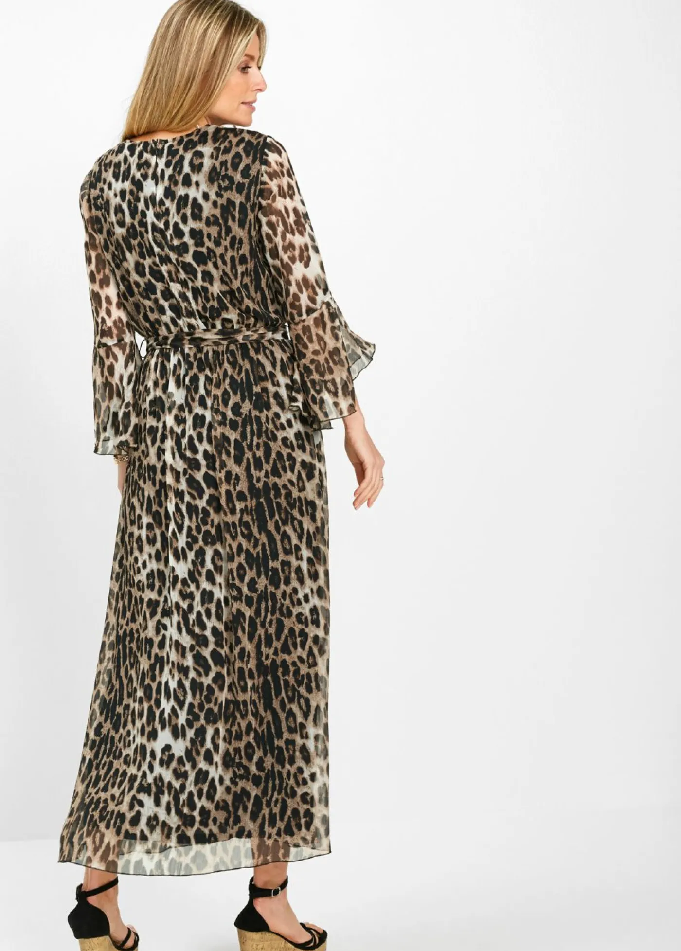 bonprix bonprix Vestido largo con estampado de leopardo Marrón claro/negro de leopardo