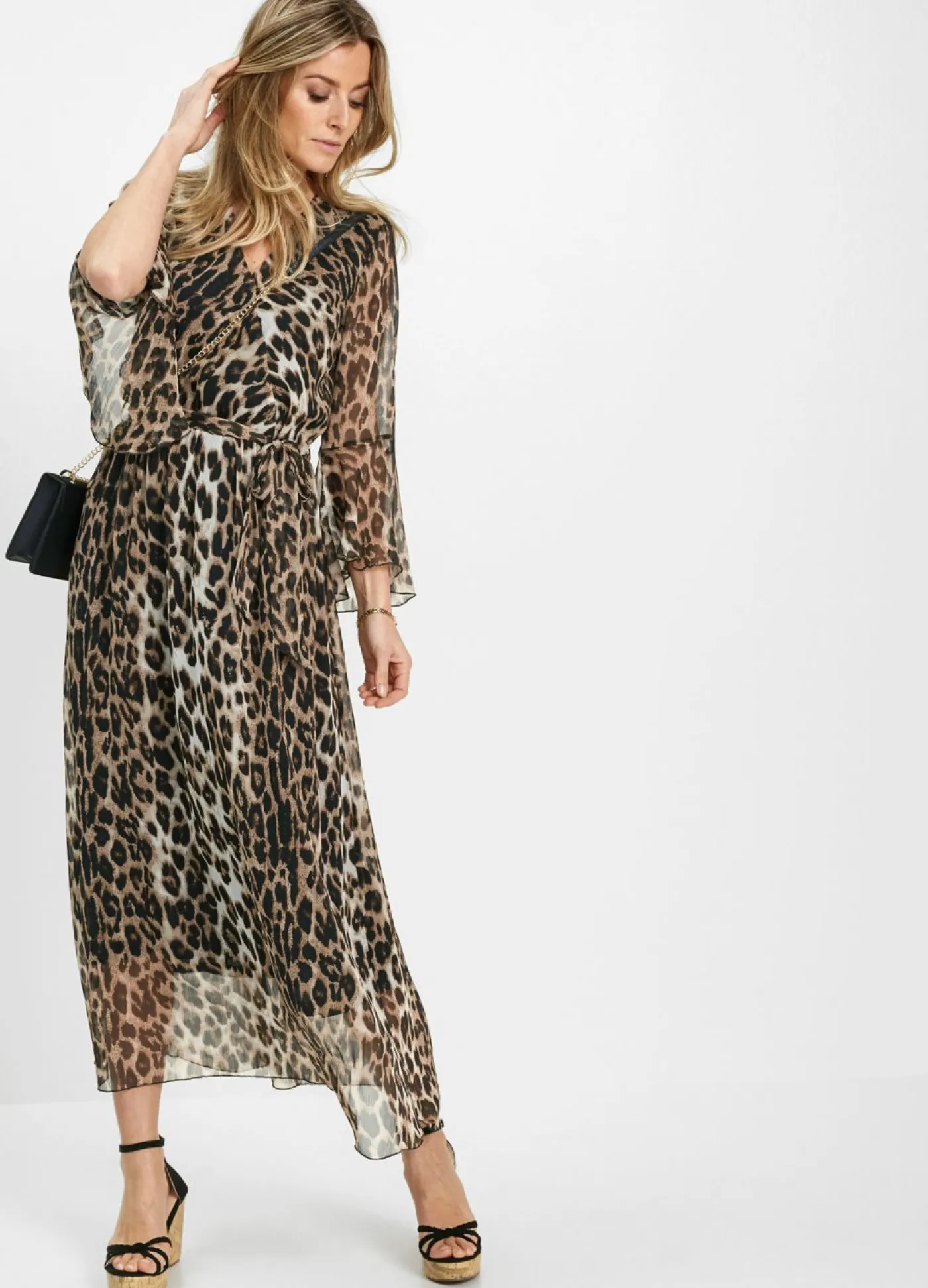 bonprix bonprix Vestido largo con estampado de leopardo Marrón claro/negro de leopardo