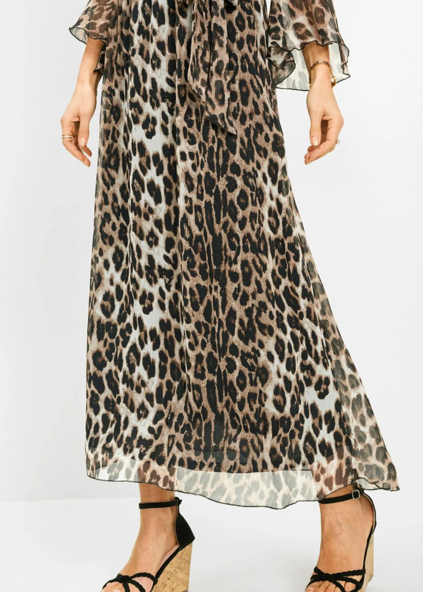 bonprix bonprix Vestido largo con estampado de leopardo Marrón claro/negro de leopardo