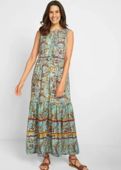 bonprix bonprix Vestido largo con estampado de cenefas verde mar Clearance