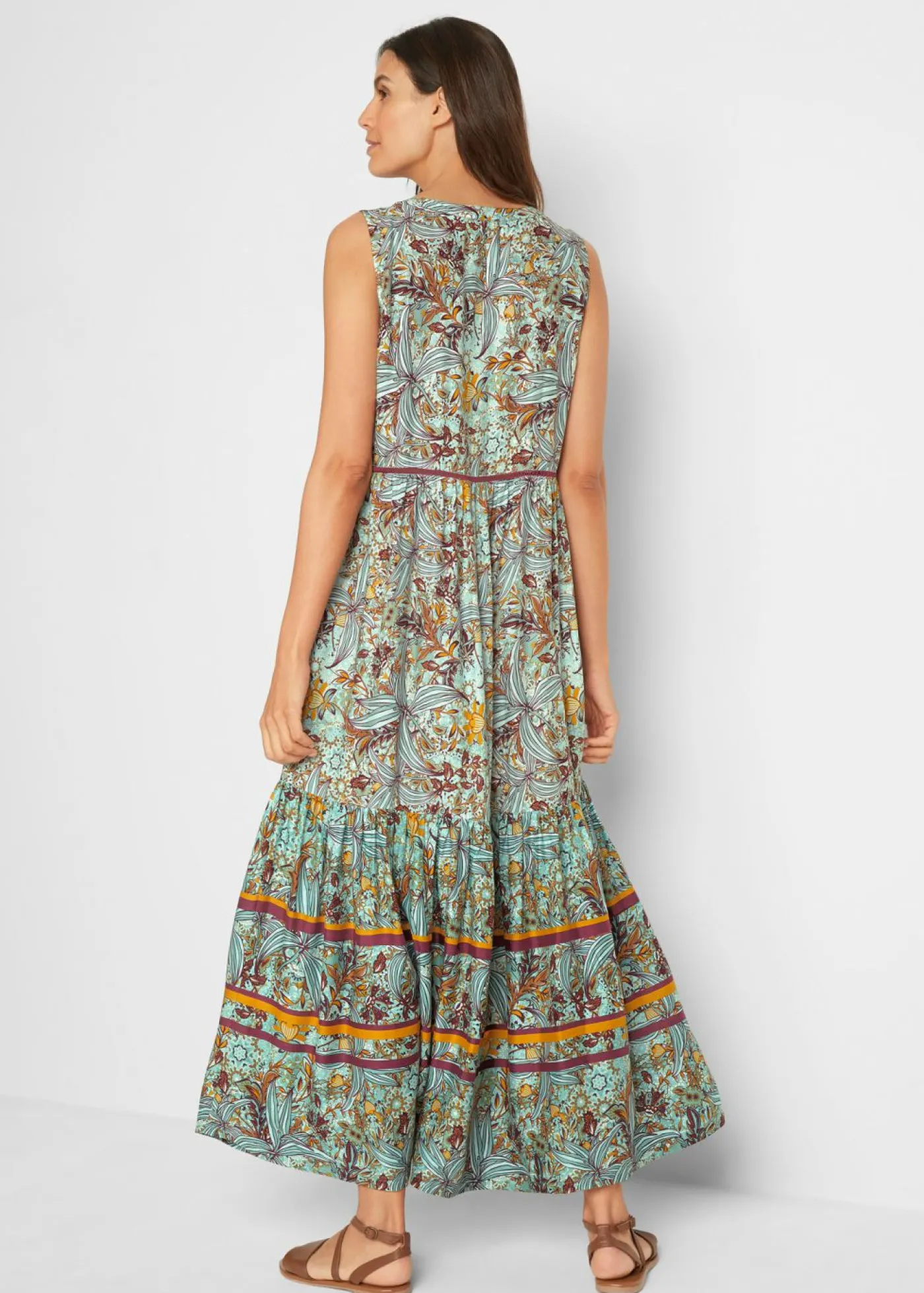 bonprix bonprix Vestido largo con estampado de cenefas verde mar Clearance