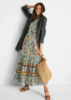 bonprix bonprix Vestido largo con estampado de cenefas verde mar Clearance