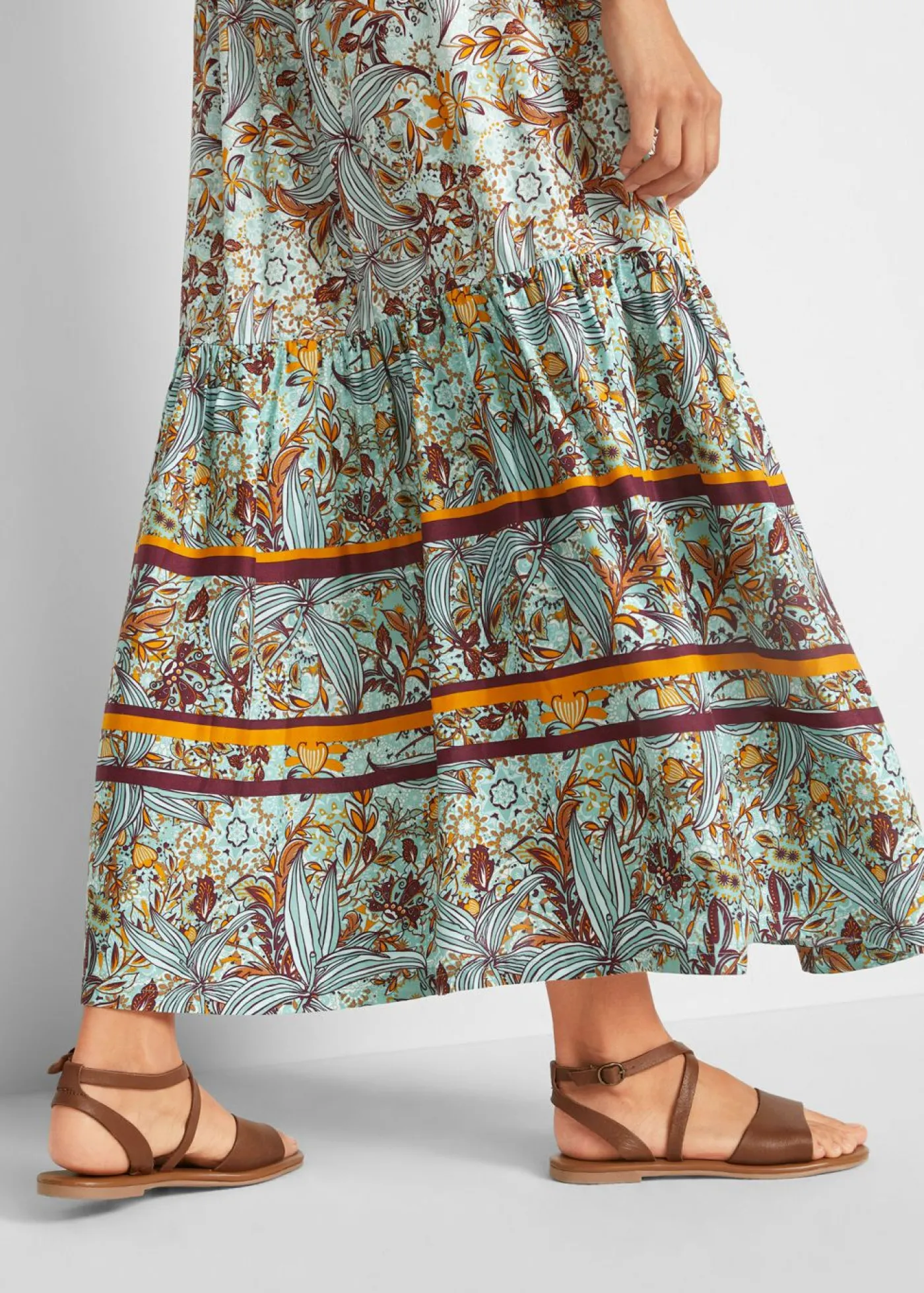 bonprix bonprix Vestido largo con estampado de cenefas verde mar Clearance