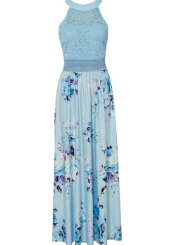 bonprix bonprix Vestido largo con estampado floral y encaje azul pálido/rosa pálido con flores Online