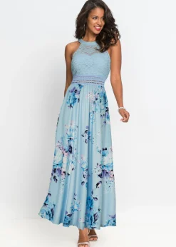 bonprix bonprix Vestido largo con estampado floral y encaje azul pálido/rosa pálido con flores Online