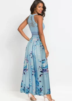 bonprix bonprix Vestido largo con estampado floral y encaje azul pálido/rosa pálido con flores Online