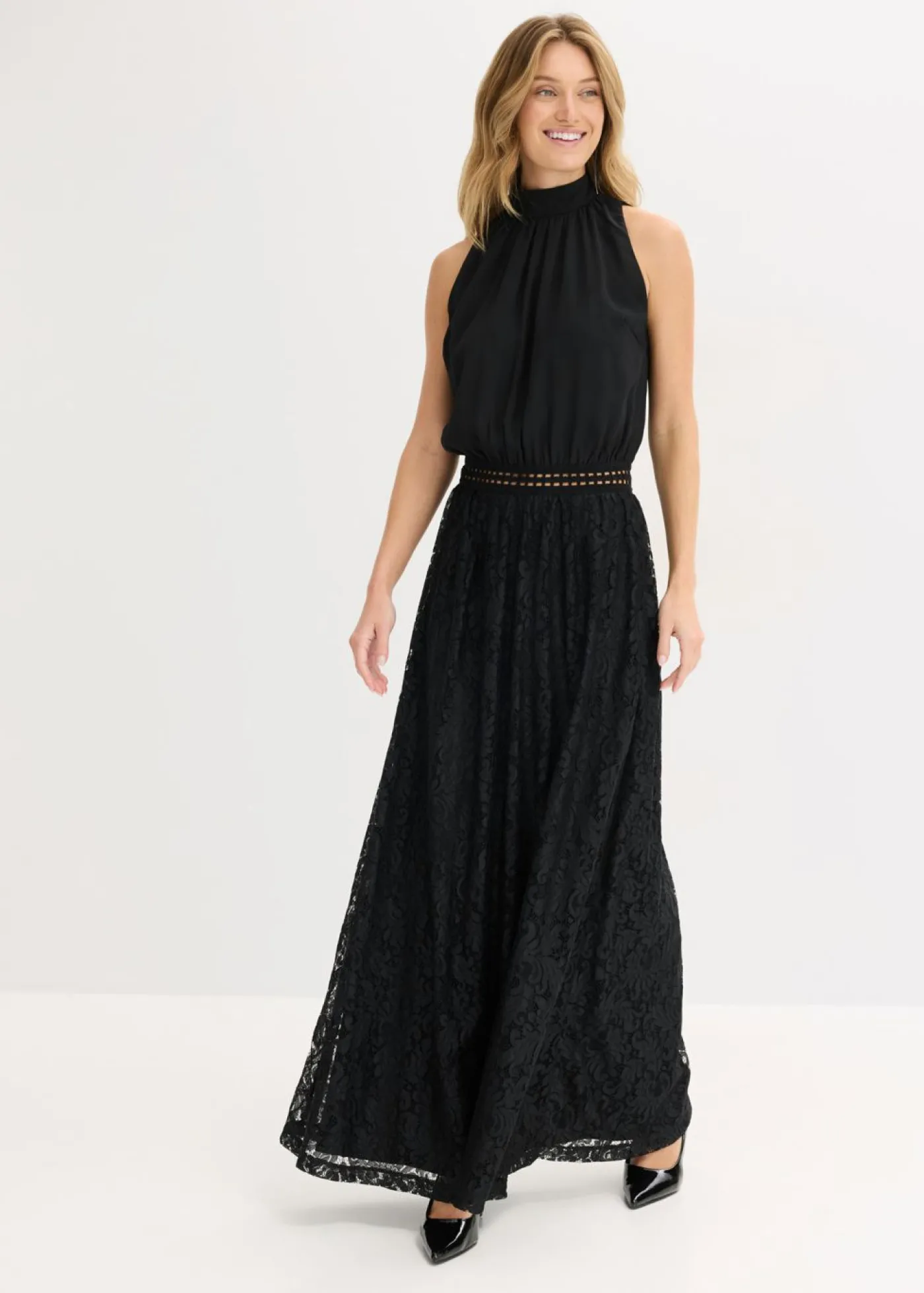 bonprix bonprix Vestido largo con falda de encaje Negro New