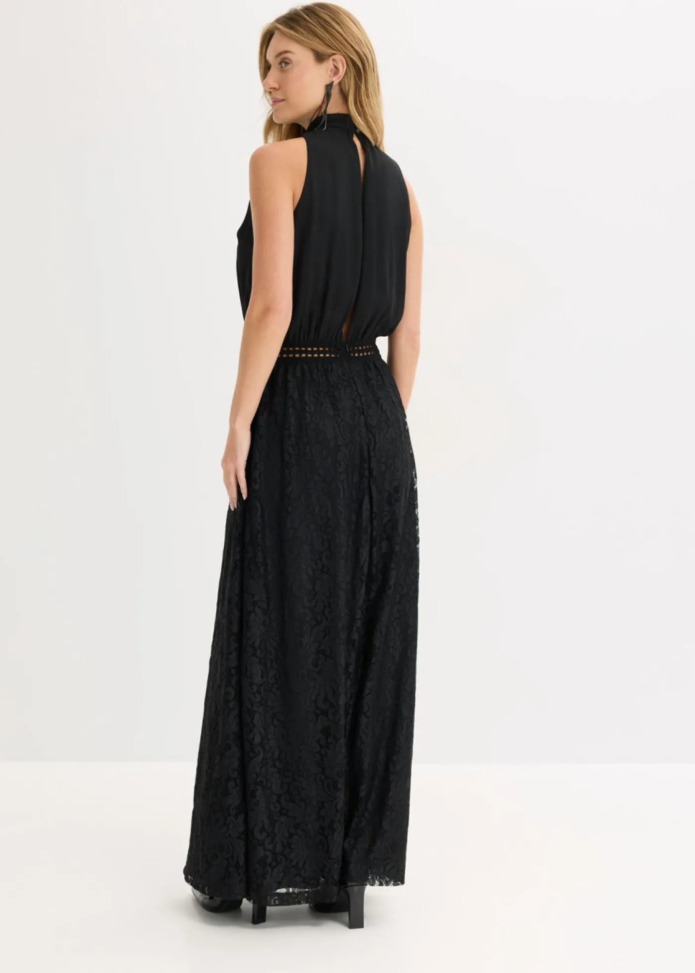 bonprix bonprix Vestido largo con falda de encaje Negro New