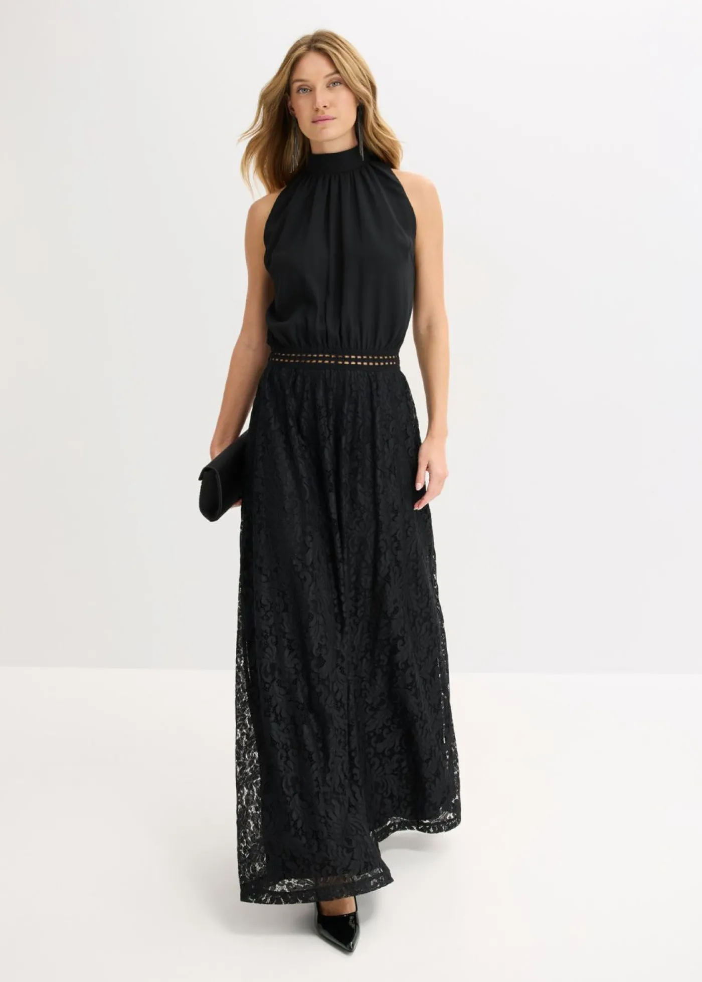 bonprix bonprix Vestido largo con falda de encaje Negro New