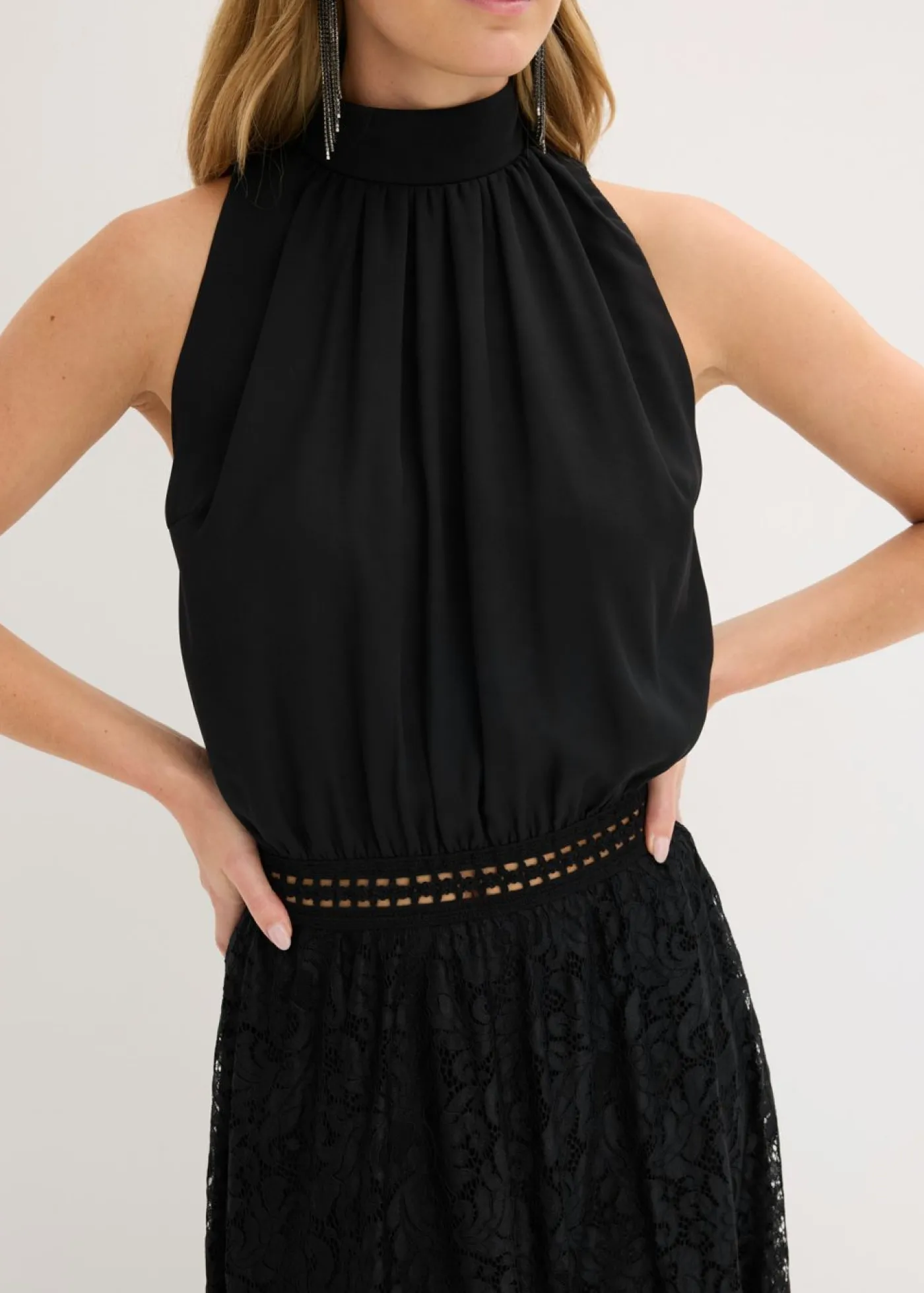 bonprix bonprix Vestido largo con falda de encaje Negro New