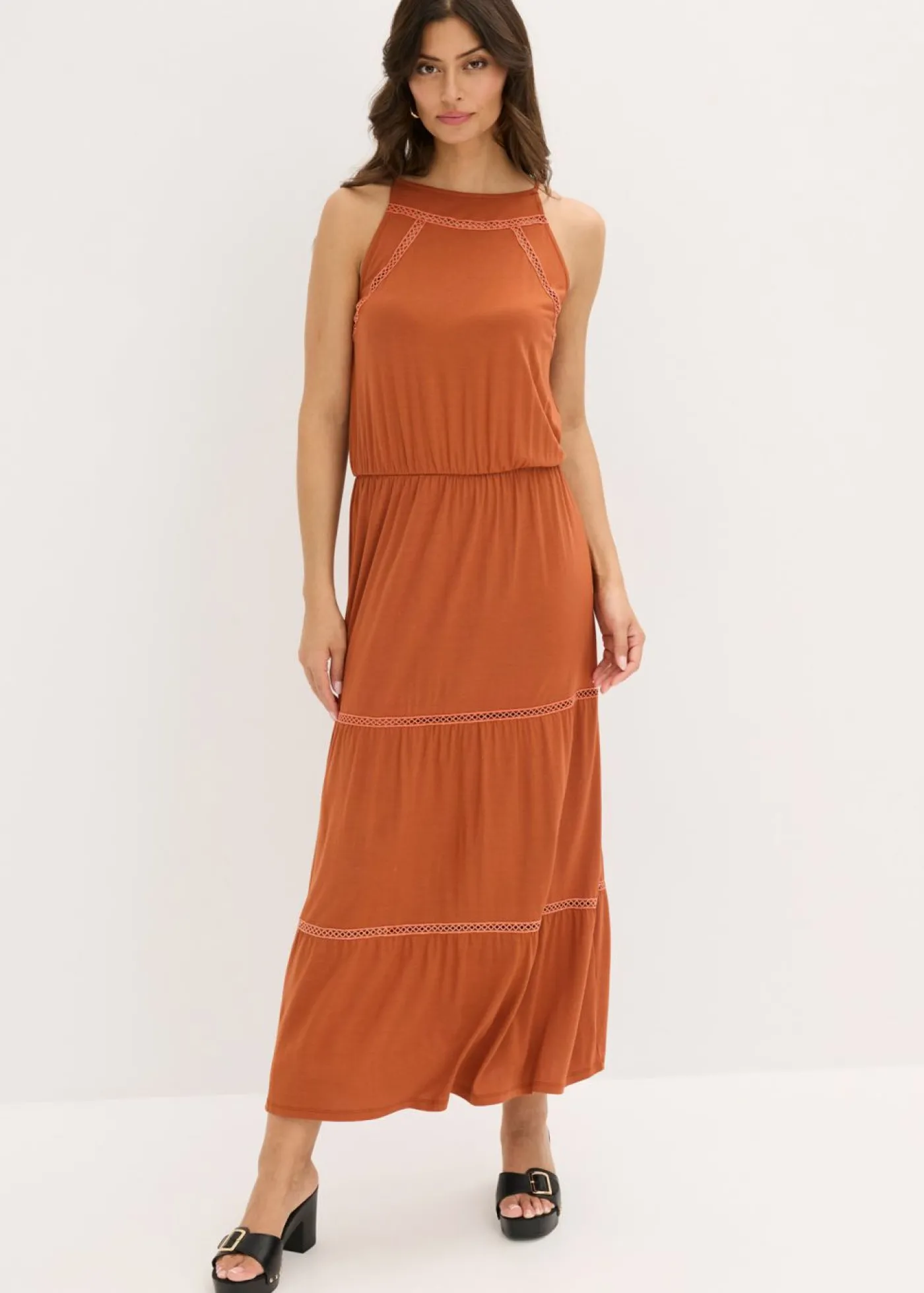 bonprix bonprix Vestido largo con insertos de ganchillo óxido Online