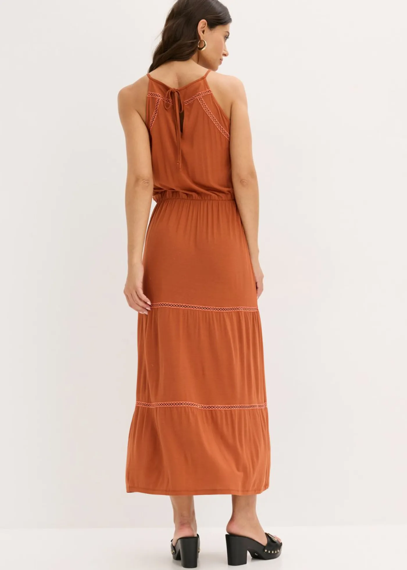 bonprix bonprix Vestido largo con insertos de ganchillo óxido Online