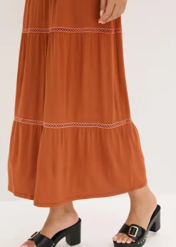 bonprix bonprix Vestido largo con insertos de ganchillo óxido Online