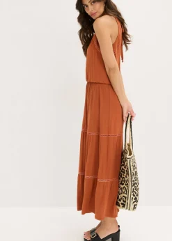 bonprix bonprix Vestido largo con insertos de ganchillo óxido Online