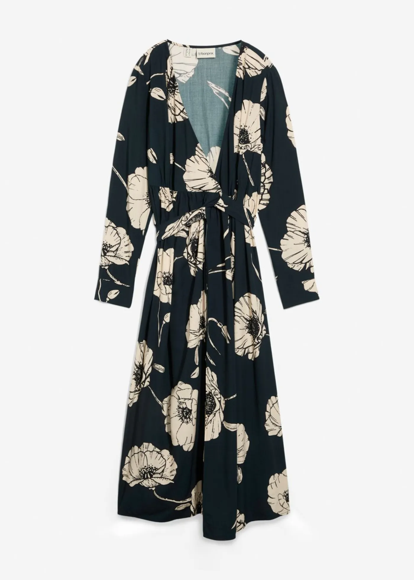 bonprix bonprix Vestido largo cruzado para durante y después del embarazo verde petróleo-negro-beige Sale