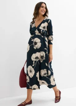 bonprix bonprix Vestido largo cruzado para durante y después del embarazo verde petróleo-negro-beige Sale