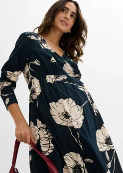 bonprix bonprix Vestido largo cruzado para durante y después del embarazo verde petróleo-negro-beige Sale