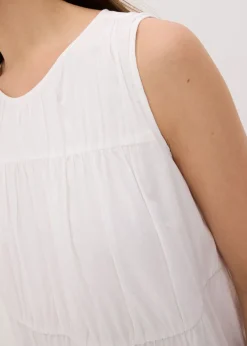 bonprix bonprix Vestido largo de algodón con fruncidos Blanco Online
