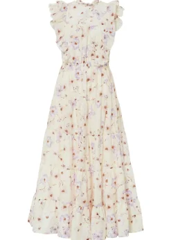 bonprix bonprix Vestido largo de algodón puro beige natural/lila pastel con flores Hot