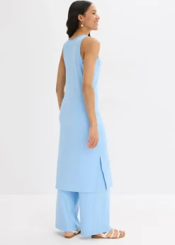 bonprix bonprix Vestido largo de canalé suave Azul claro New