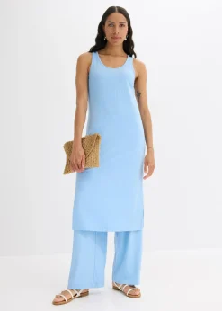 bonprix bonprix Vestido largo de canalé suave Azul claro New