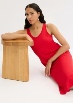 bonprix bonprix Vestido largo de canalé suave rojo intenso Best