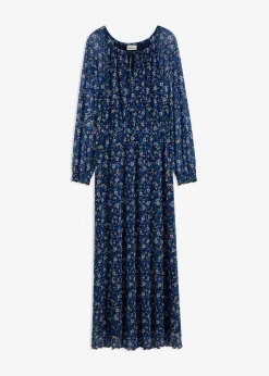 bonprix bonprix Vestido largo de malla negro-crema-azul con flores Online