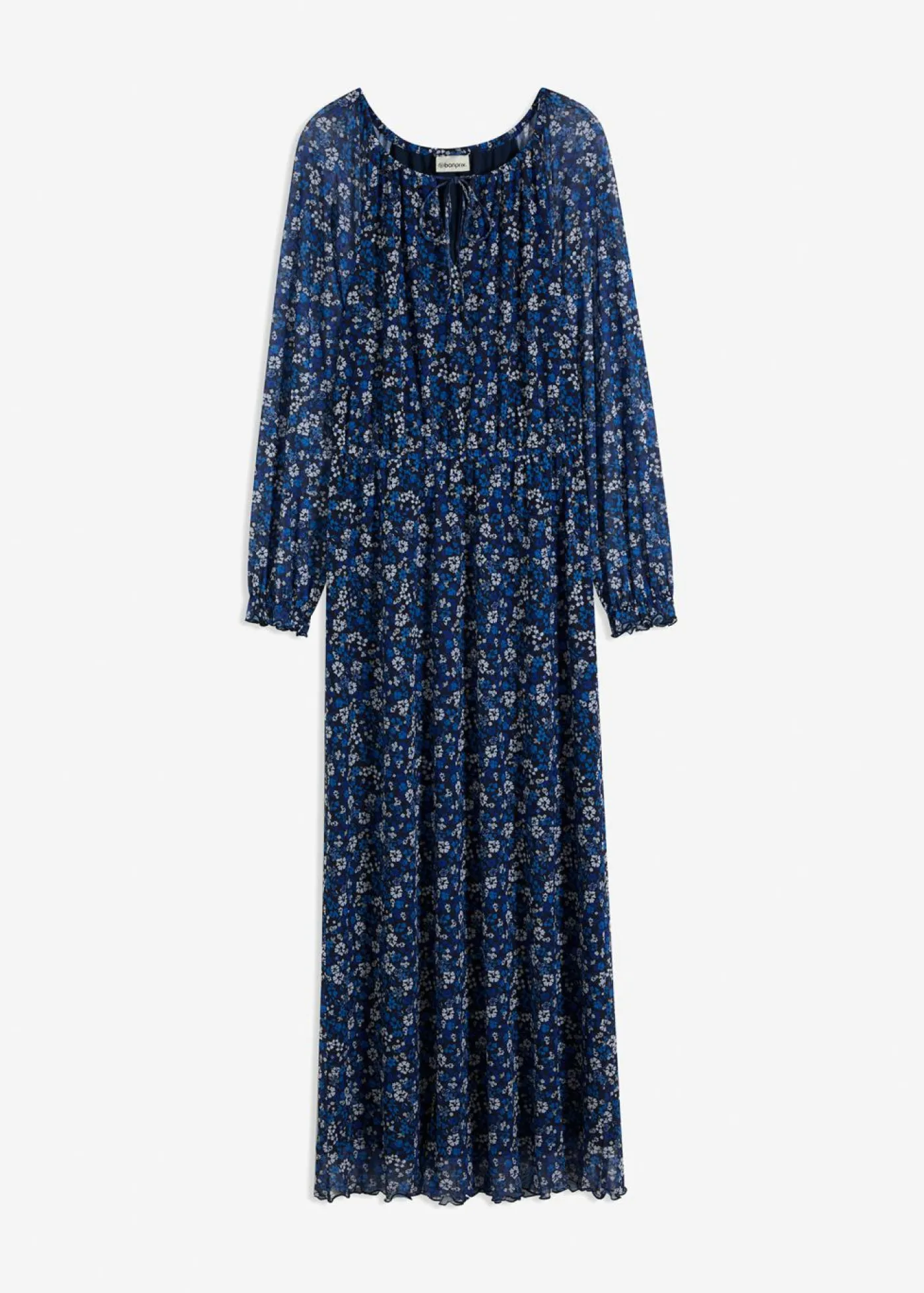 bonprix bonprix Vestido largo de malla negro-crema-azul con flores Online