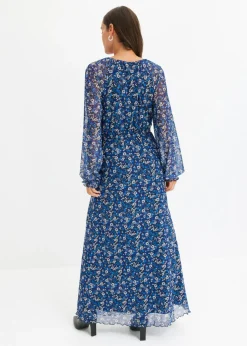 bonprix bonprix Vestido largo de malla negro-crema-azul con flores Online