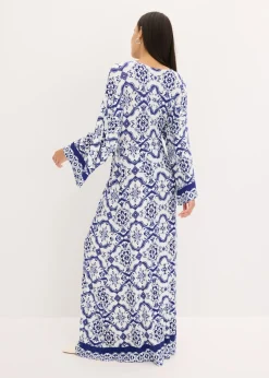 bonprix bonprix Vestido largo de mezcla de viscosa suave Blanco-azul New