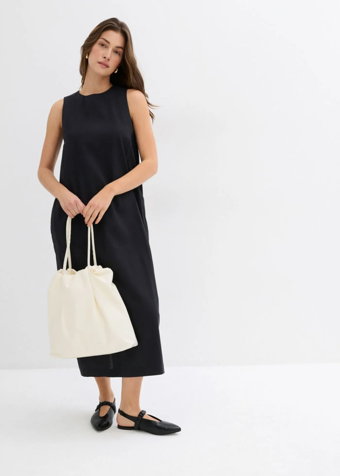 bonprix bonprix Vestido largo de mezcla de viscosa con bolsillos Negro Best
