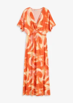bonprix bonprix Vestido largo de mezcla de viscosa con estampado batik Naranja estampado Discount