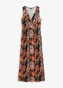 bonprix bonprix Vestido largo de mezcla de viscosa suave Negro/naranja Sale