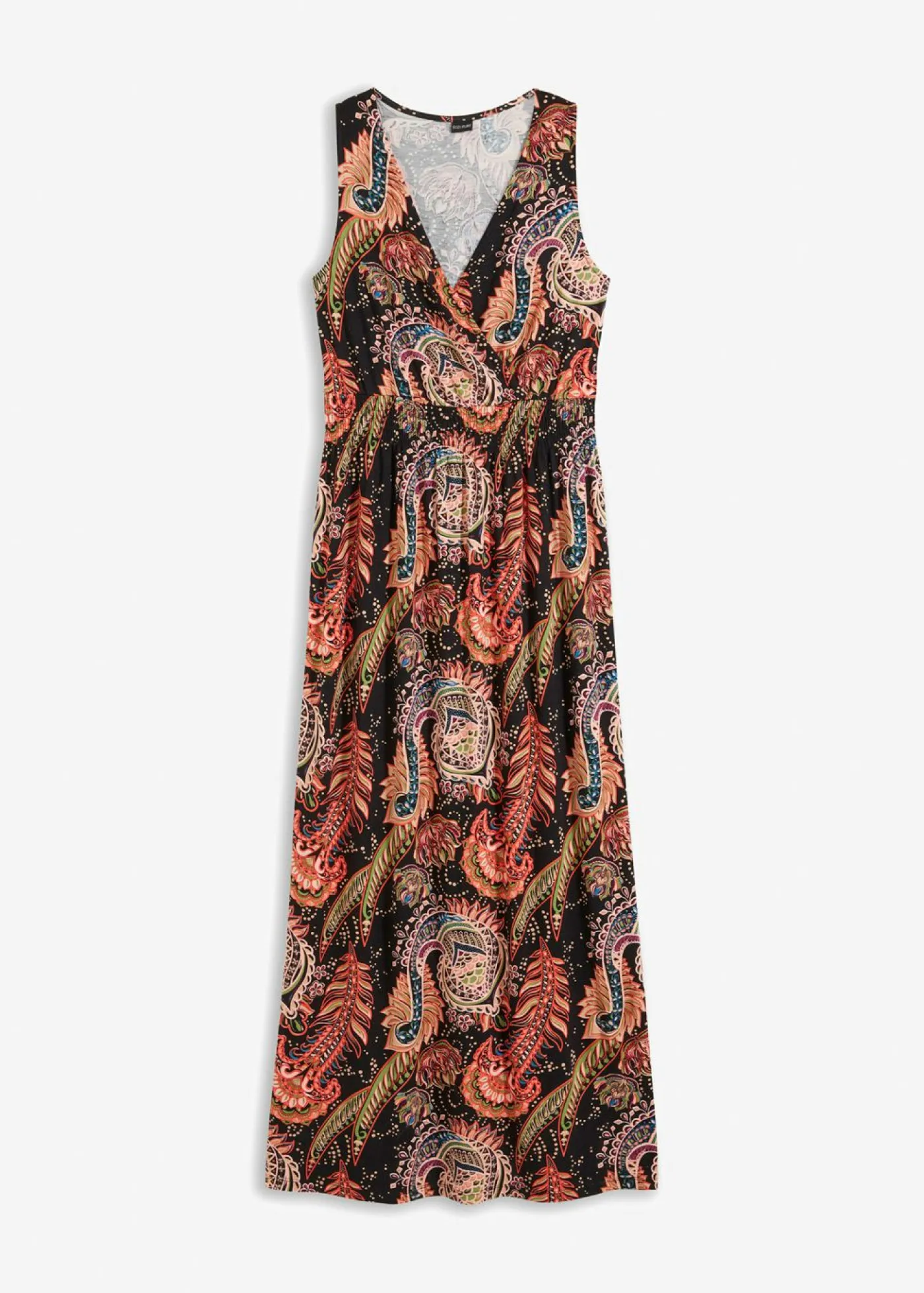 bonprix bonprix Vestido largo de mezcla de viscosa suave Negro/naranja Sale