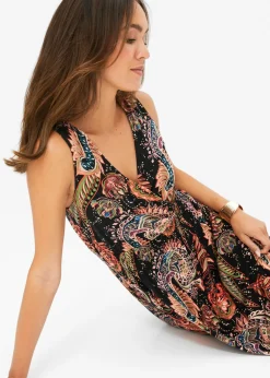 bonprix bonprix Vestido largo de mezcla de viscosa suave Negro/naranja Sale