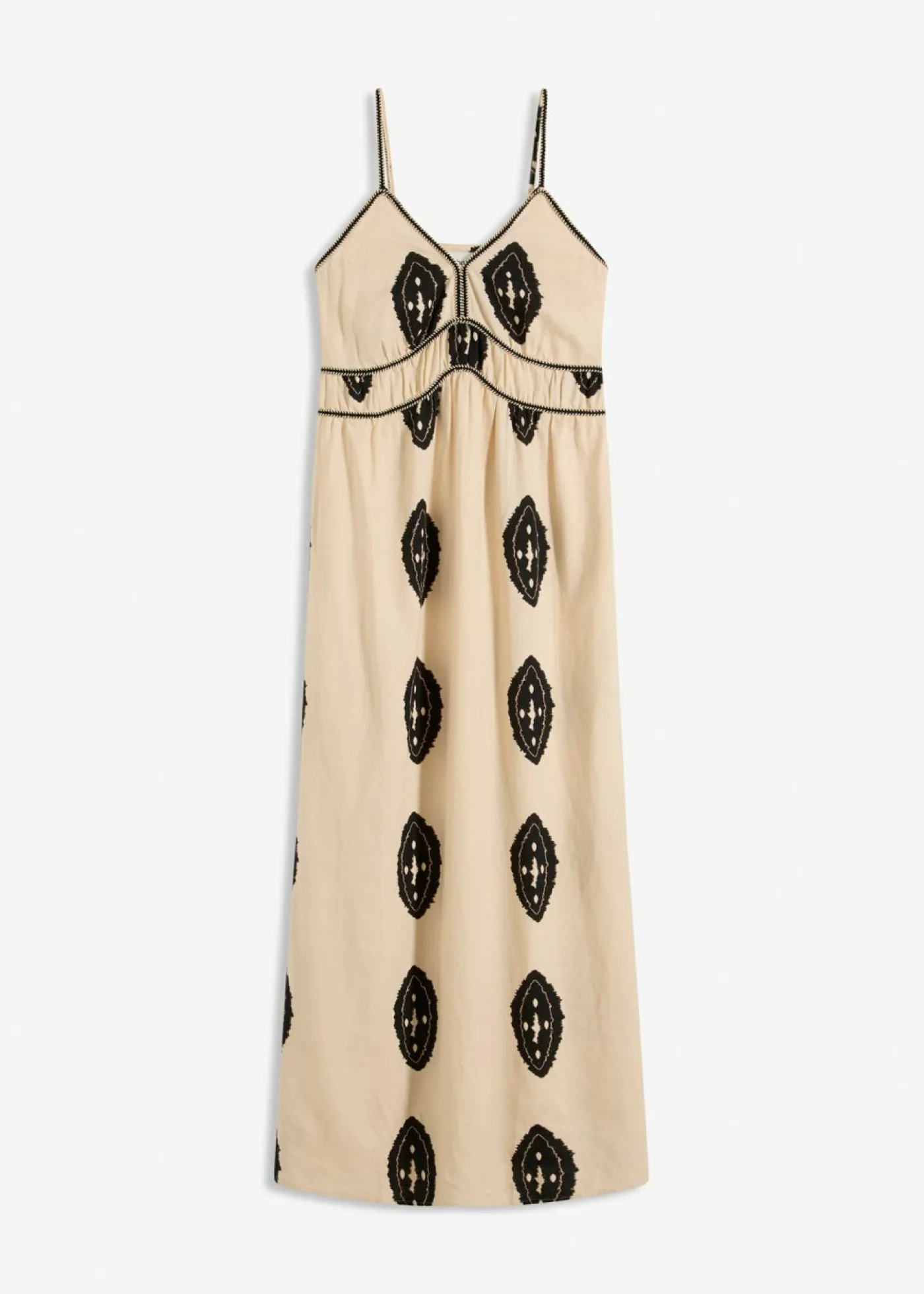 bonprix bonprix Vestido largo de mezcla de lino ligero arena/negro estampado Sale