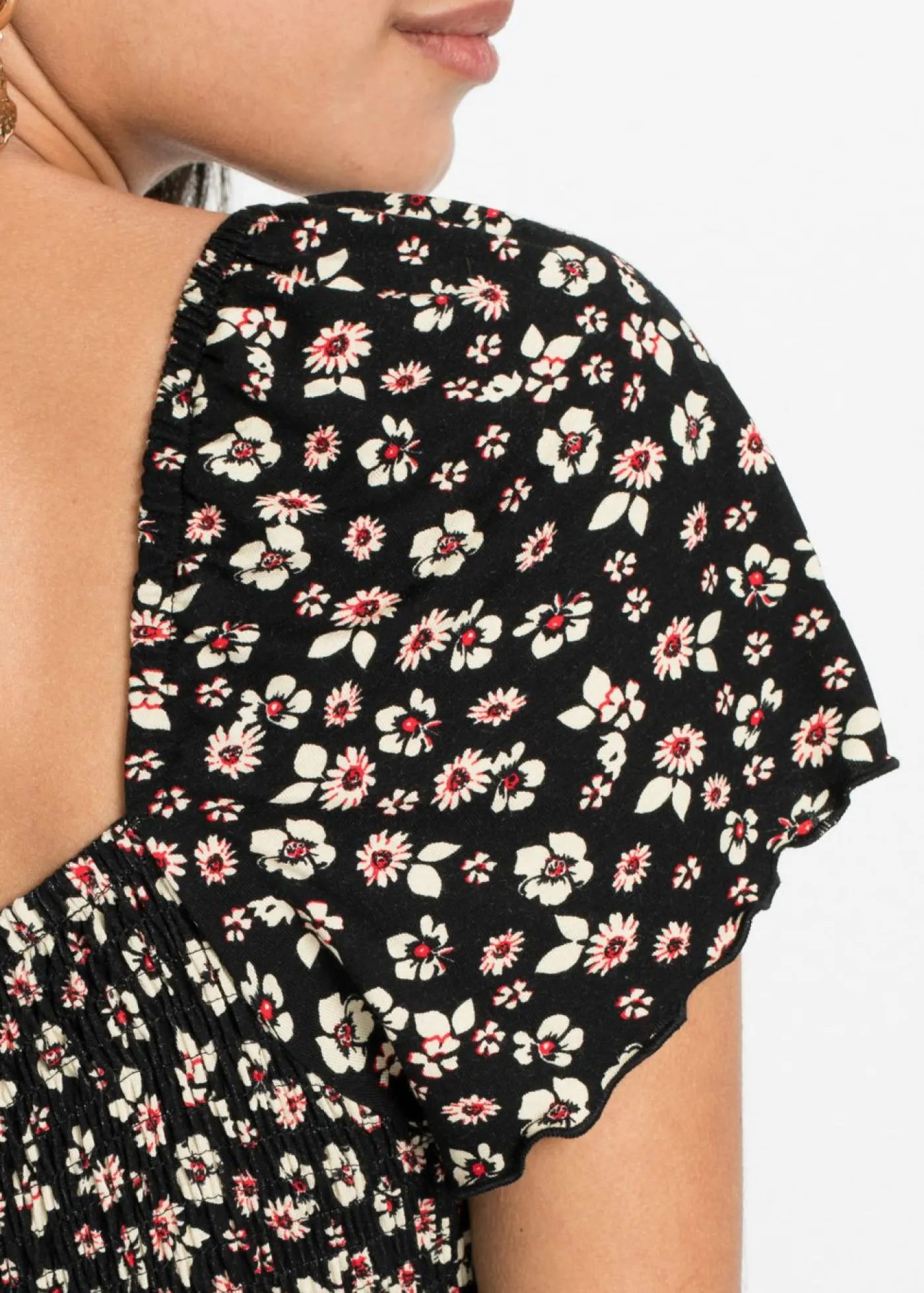 bonprix bonprix Vestido largo de mezcla de viscosa negro / crema suave con flores Outlet