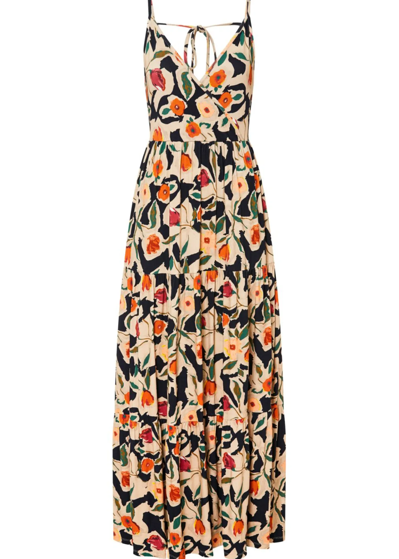 bonprix bonprix Vestido largo de mezcla de viscosa suave Negro-beige de flores Sale