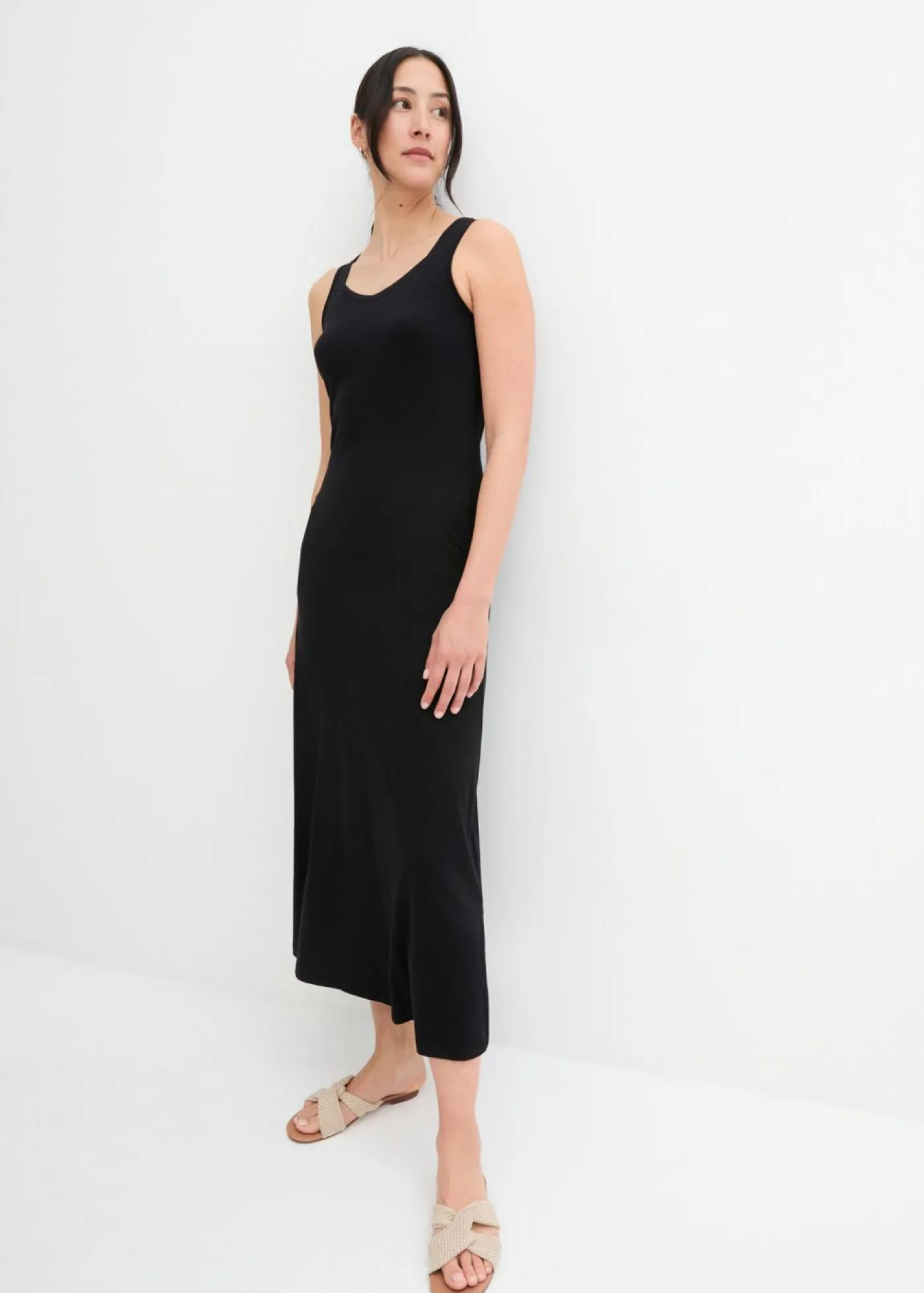 bonprix bonprix Vestido largo de mezcla de algodón y viscosa Negro New